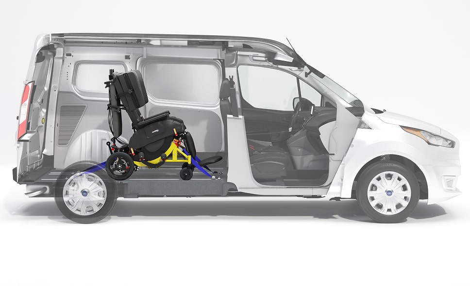 A diagram of an NEMT chair in transport van.