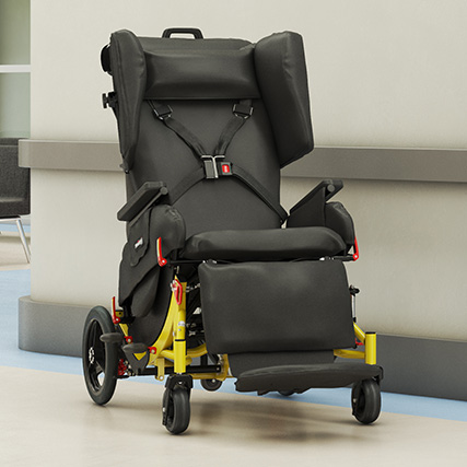 Traversa Transport Wheelchair in a clinic hallway